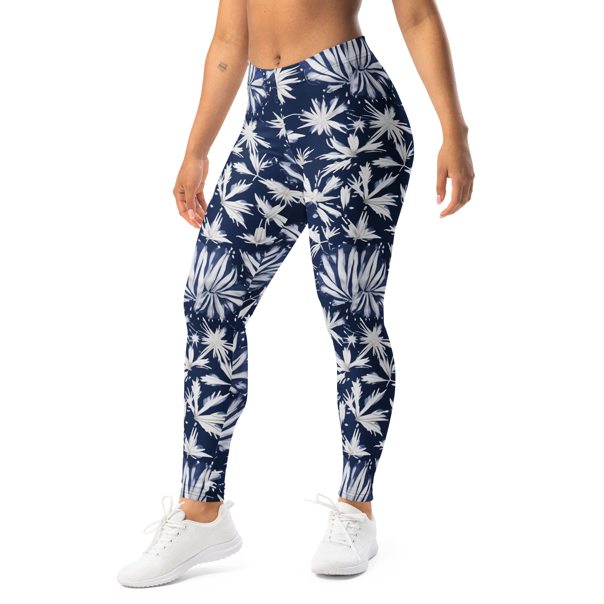 Moonlit Chrysanthemum on Leggings — Left Front