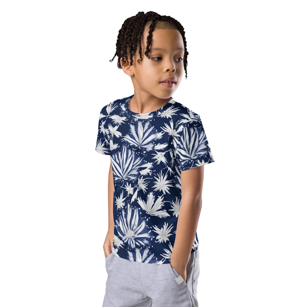 Moonlit Chrysanthemum on Kids Crew Neck T-Shirt — Left Front