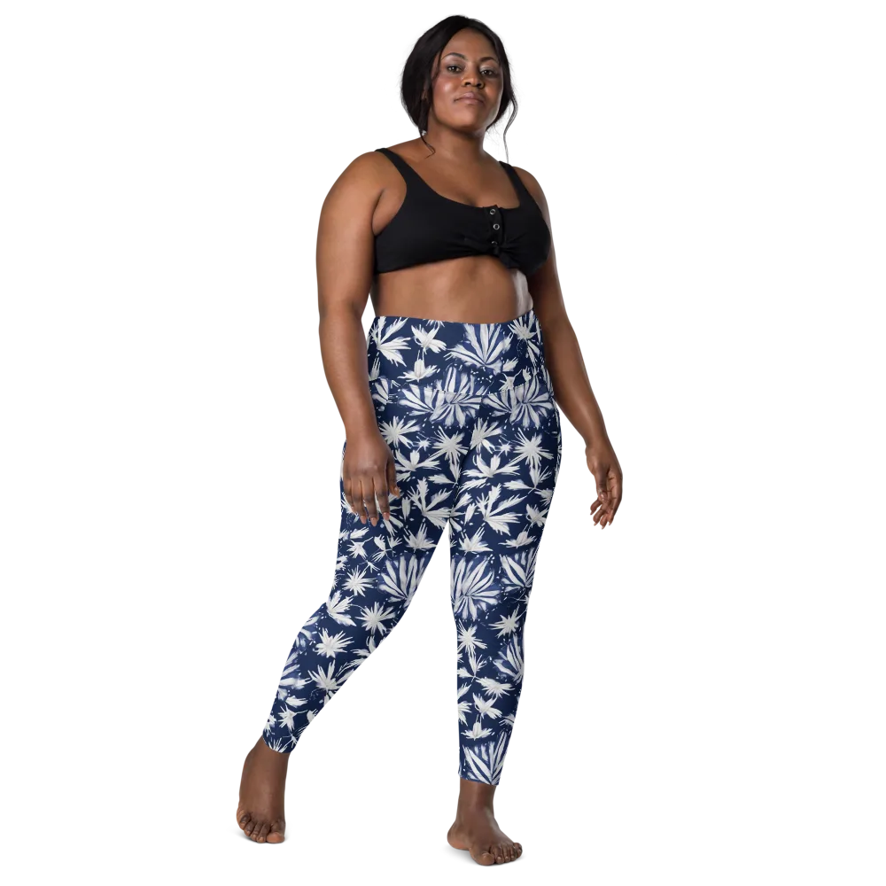Moonlit Chrysanthemum on Leggings with Pockets — Front