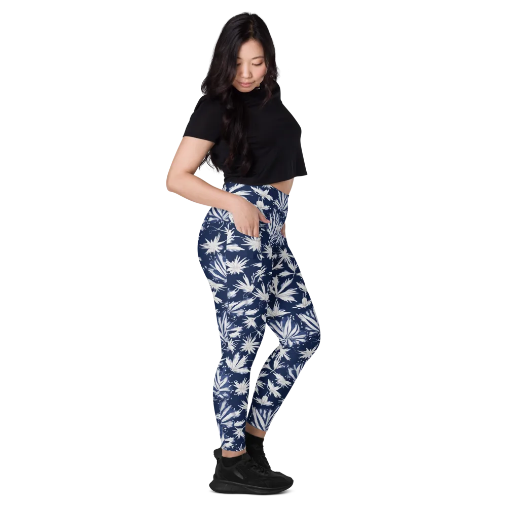 Moonlit Chrysanthemum on Leggings with Pockets — Right