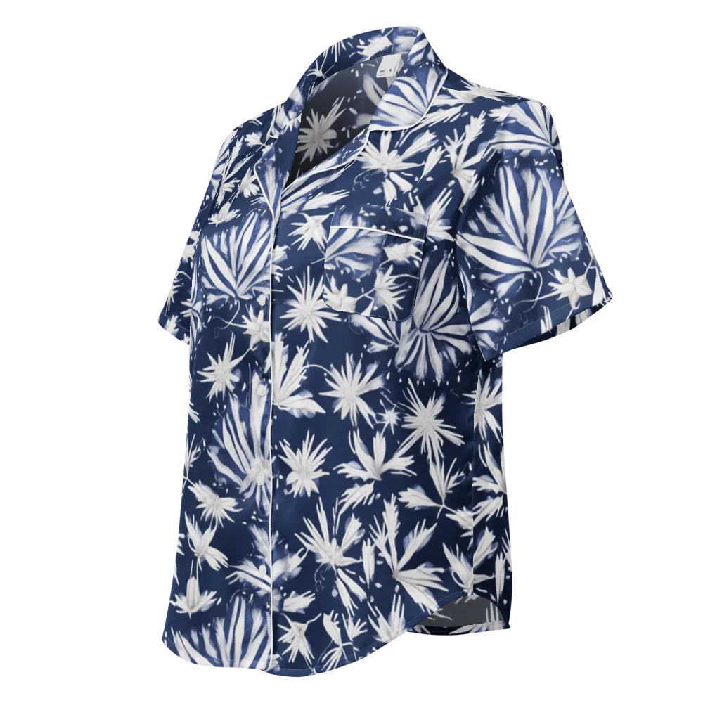 Moonlit Chrysanthemum on Women's Short Sleeve Pajama Top — Left Front