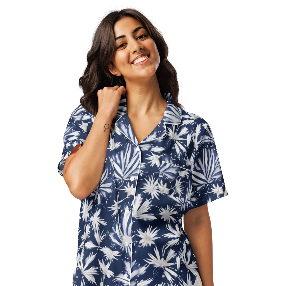 Moonlit Chrysanthemum on Women's Short Sleeve Pajama Top — Front