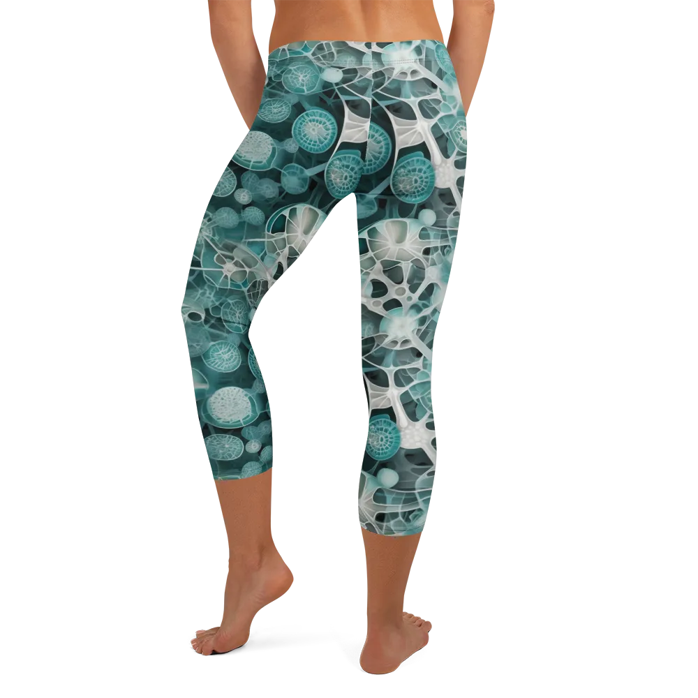 Aqua Neural Bloom on Capri Leggings — Back