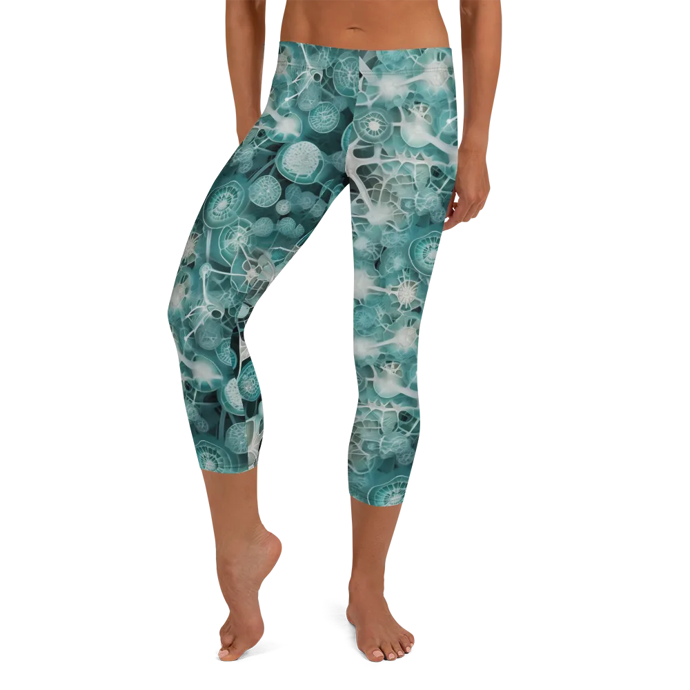 Aqua Neural Bloom on Capri Leggings — Front