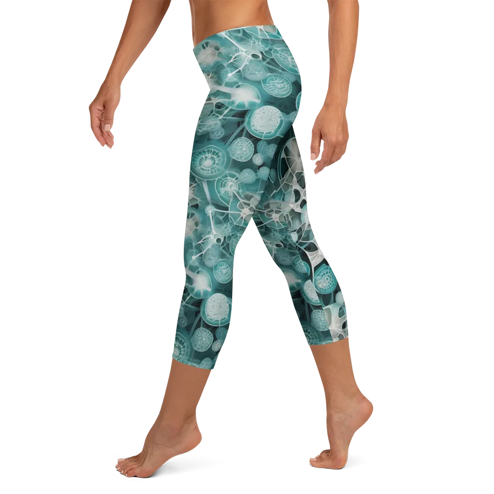 Aqua Neural Bloom on Capri Leggings — Left