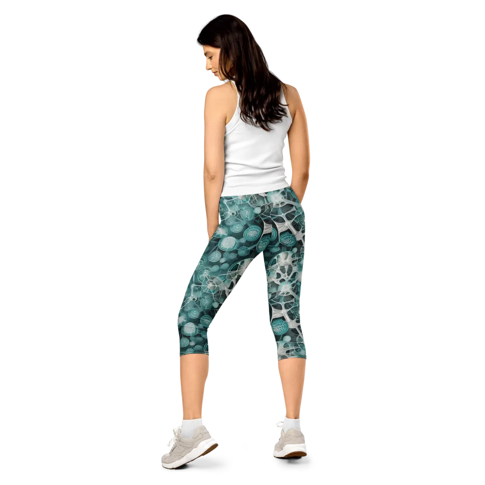 Aqua Neural Bloom on Capri Leggings — Back