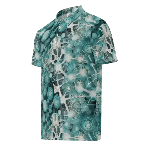 Aqua Neural Bloom on a Men's Slim Fit Polo Shirt