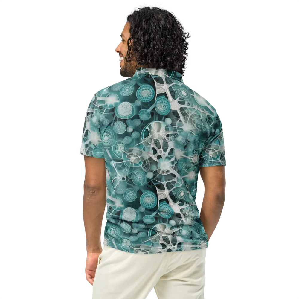 Aqua Neural Bloom on Men's Slim Fit Polo Shirt — Back