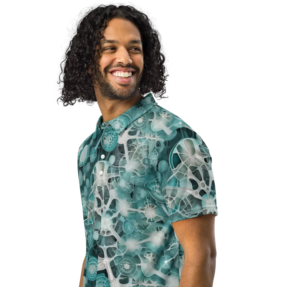 Aqua Neural Bloom on Men's Slim Fit Polo Shirt — Left Front