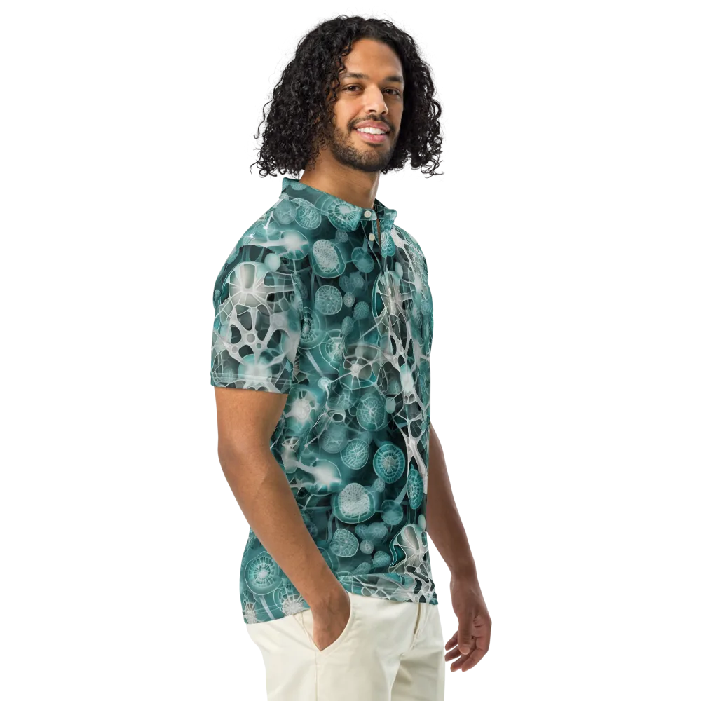 Aqua Neural Bloom on Men's Slim Fit Polo Shirt — Right Front