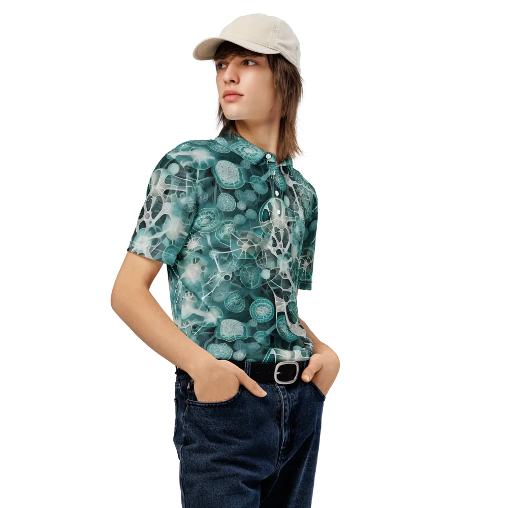 Aqua Neural Bloom on Men's Slim Fit Polo Shirt — Right Front