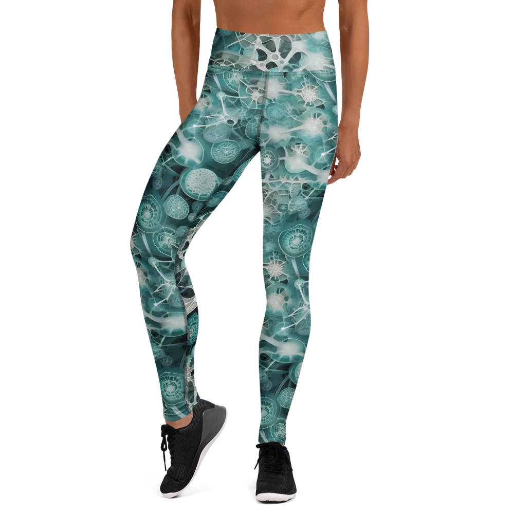 Aqua Neural Bloom on Yoga Leggings — Front