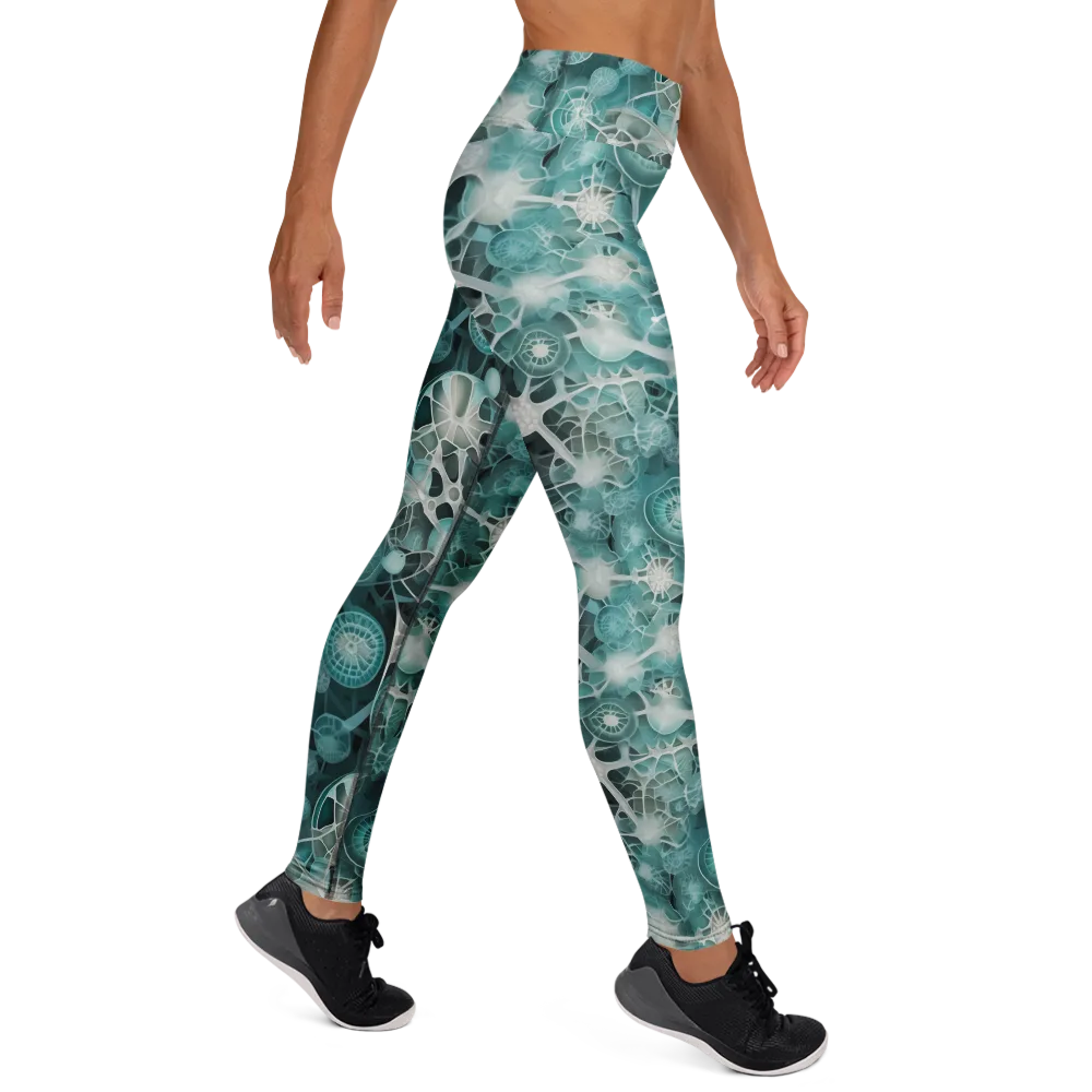 Aqua Neural Bloom on Yoga Leggings — Right