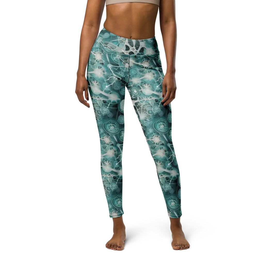 Aqua Neural Bloom on Yoga Leggings — Front