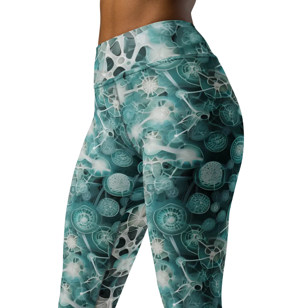 Aqua Neural Bloom on Yoga Leggings — Left Front