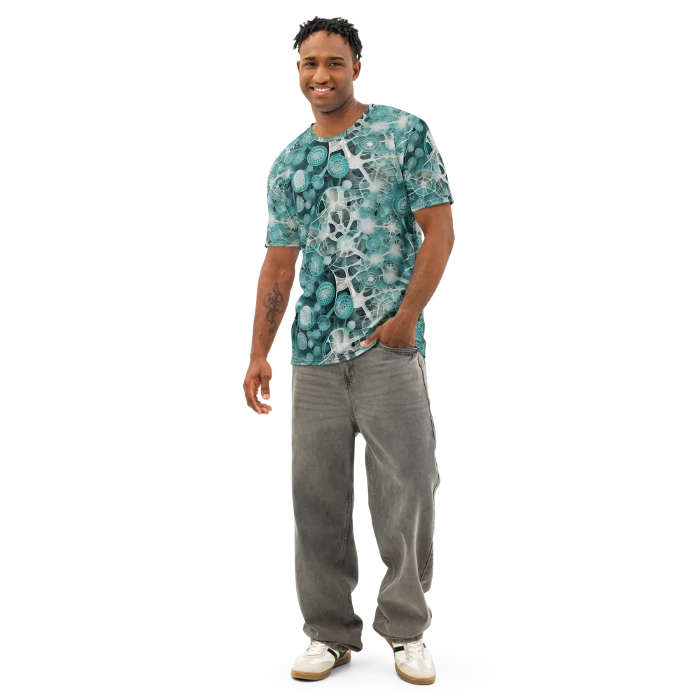 Aqua Neural Bloom on Men's Cotton Crew Neck T-Shirt — Front