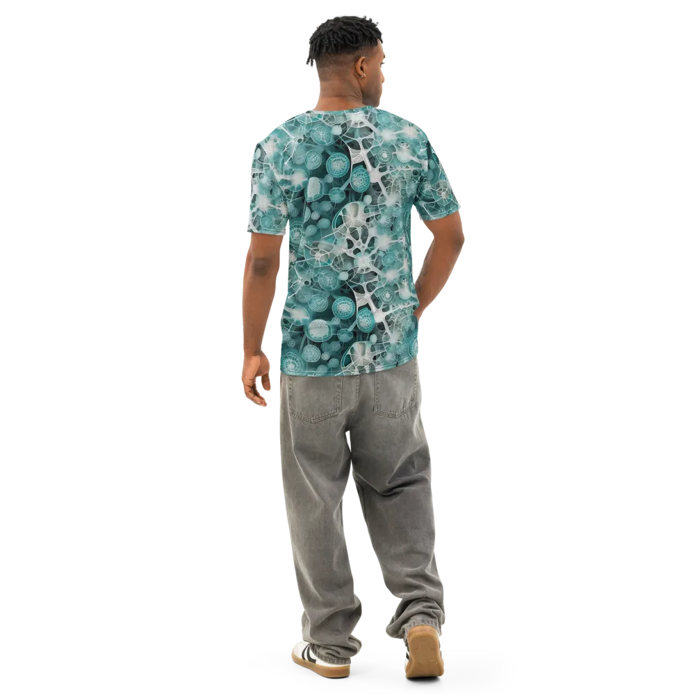 Aqua Neural Bloom on Men's Cotton Crew Neck T-Shirt — Back