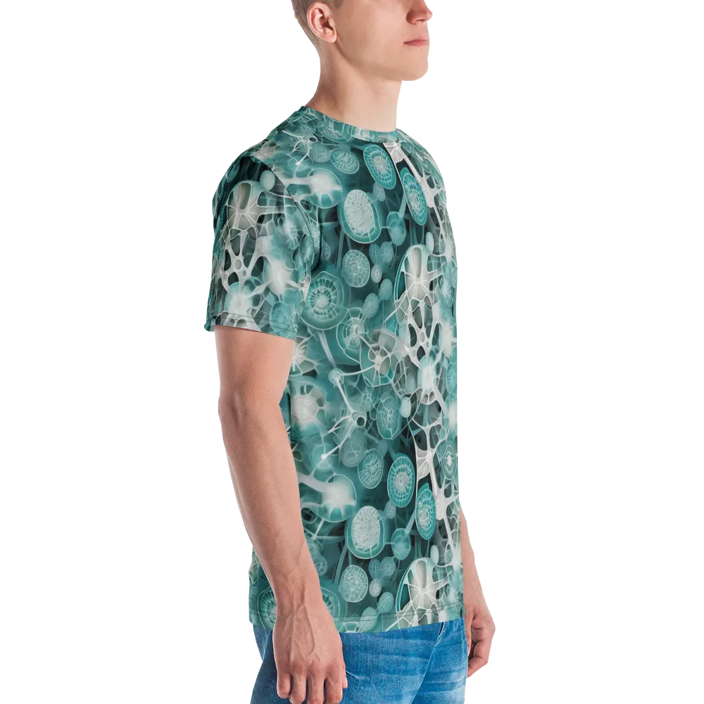 Aqua Neural Bloom on Men's Crew Neck T-Shirt — Right