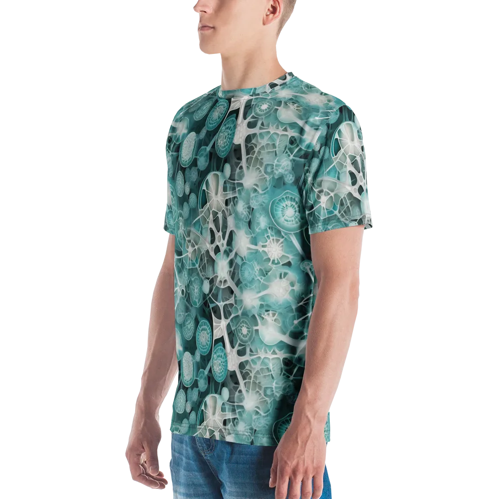 Aqua Neural Bloom on Men's Crew Neck T-Shirt — Left