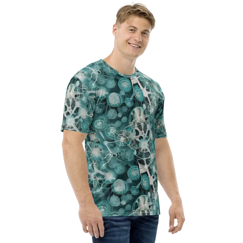 Aqua Neural Bloom on Men's Crew Neck T-Shirt — Right