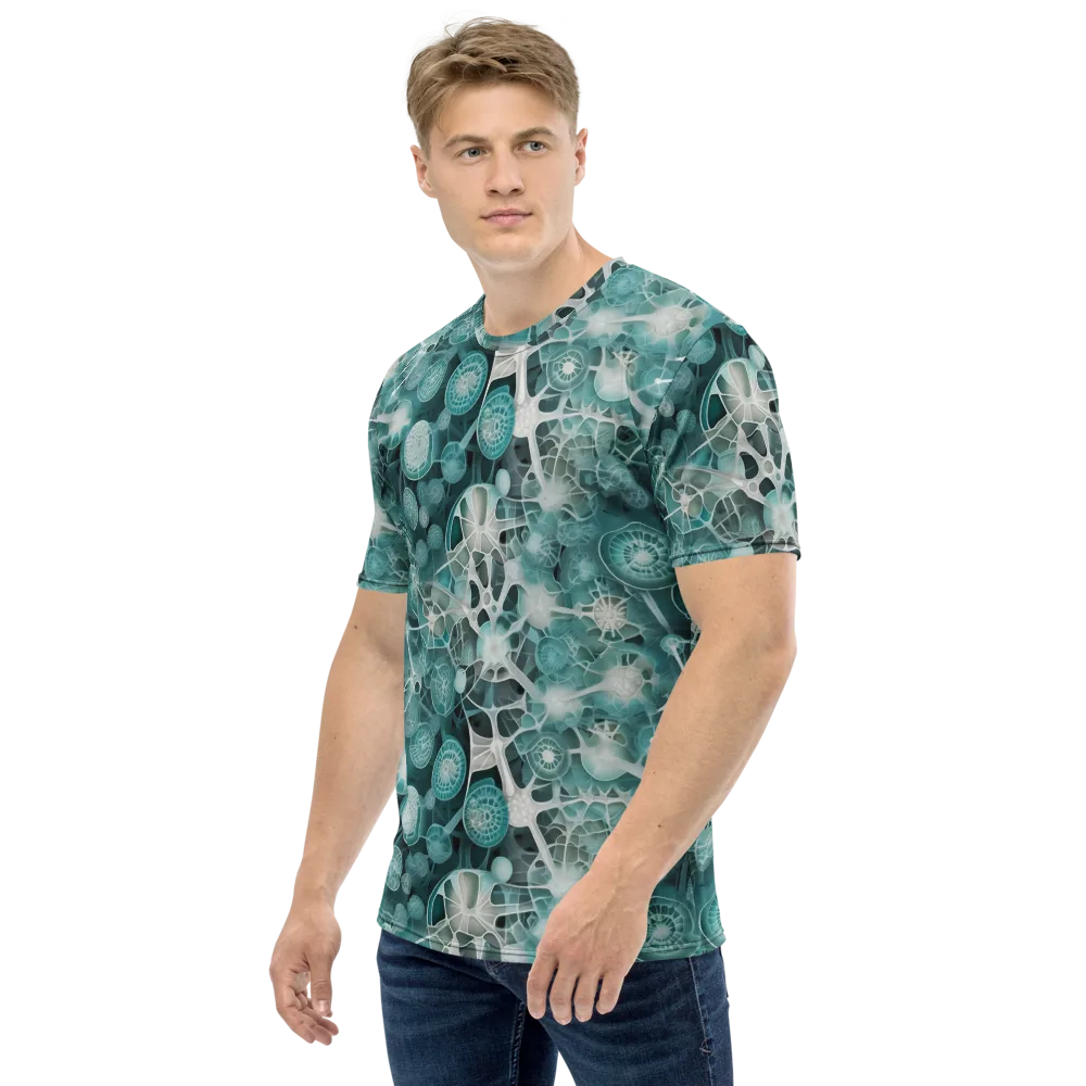 Aqua Neural Bloom on Men's Crew Neck T-Shirt — Left