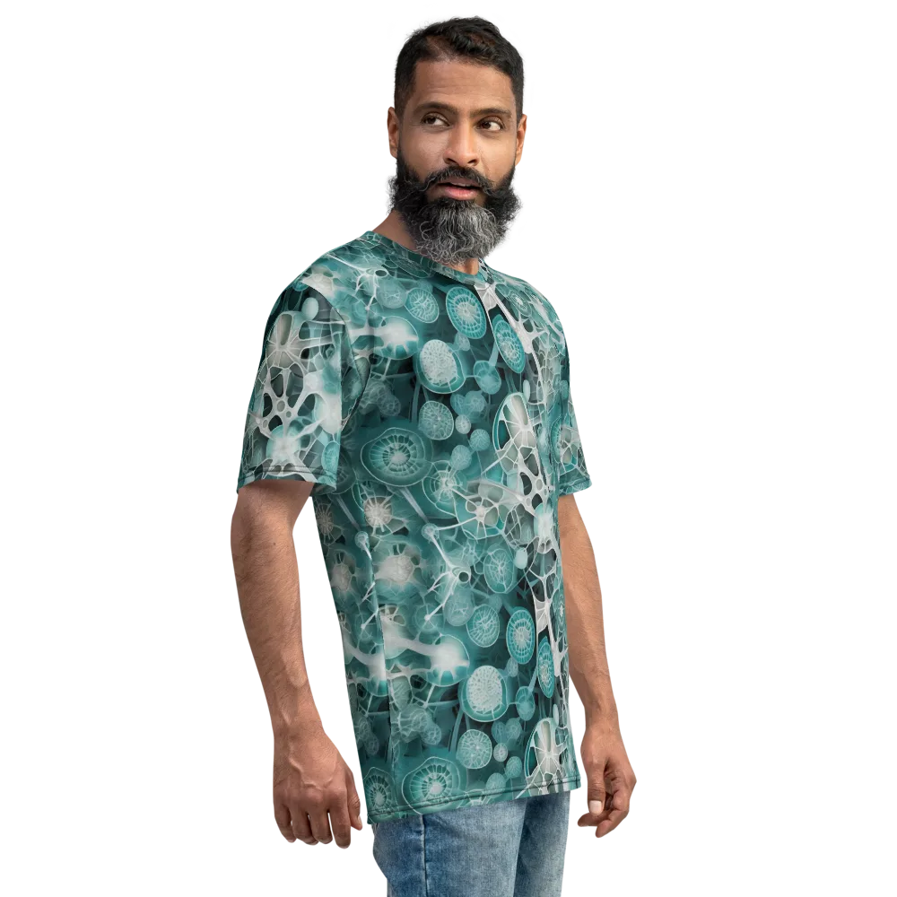 Aqua Neural Bloom on Men's Crew Neck T-Shirt — Right