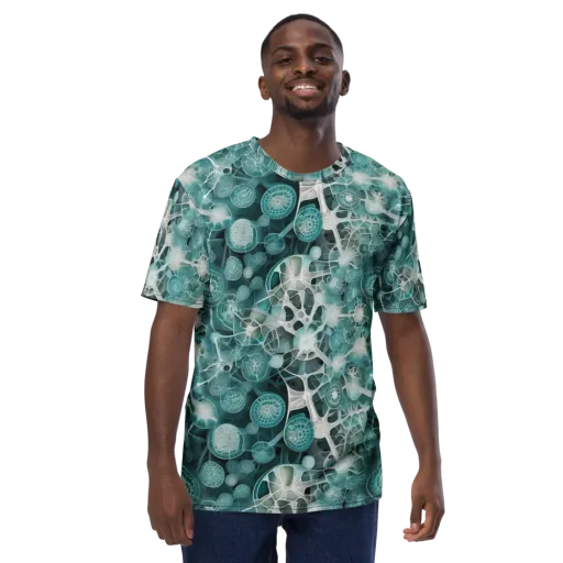 Aqua Neural Bloom on a Men's Crew Neck T-Shirt