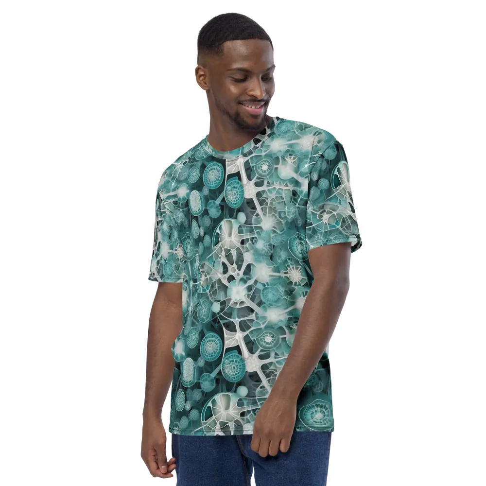 Aqua Neural Bloom on Men's Crew Neck T-Shirt — Left
