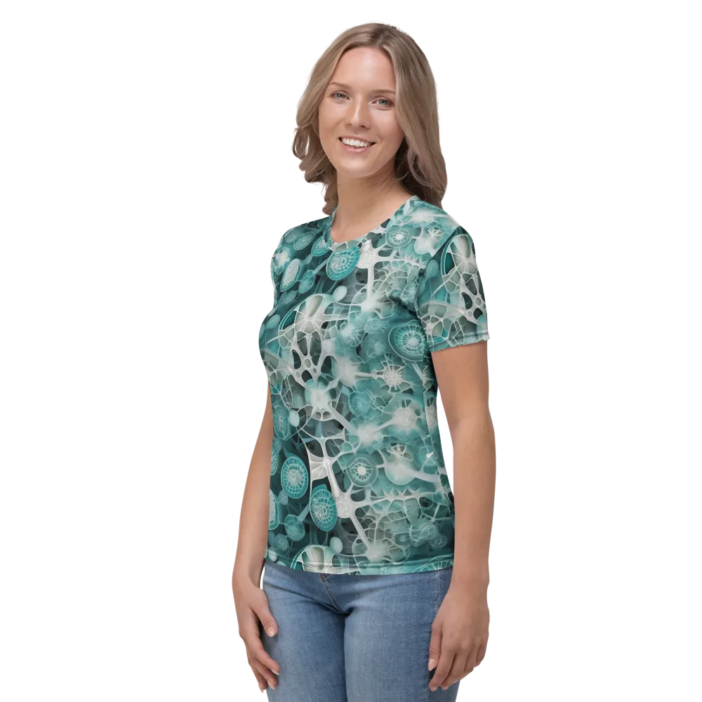 Aqua Neural Bloom on Women's Crew Neck T-Shirt — Left
