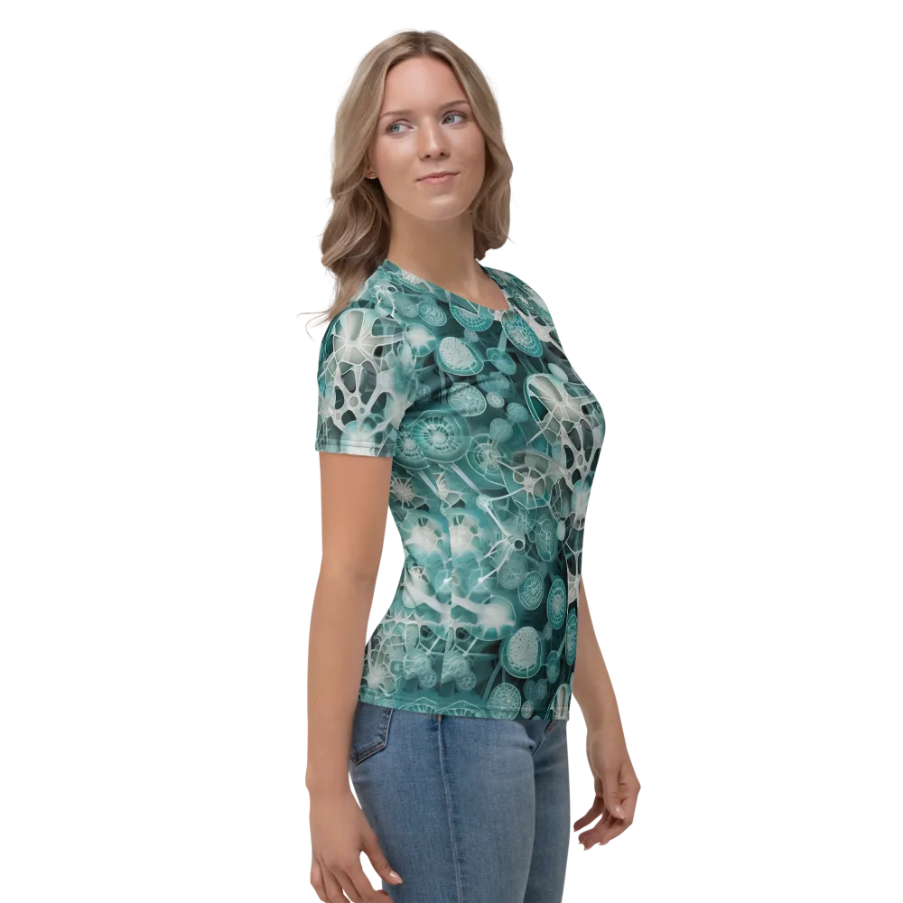 Aqua Neural Bloom on Women's Crew Neck T-Shirt — Right