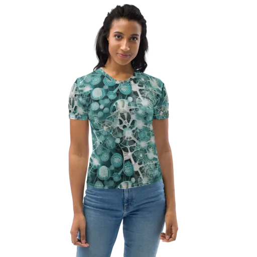 Aqua Neural Bloom on a Women's Crew Neck T-Shirt