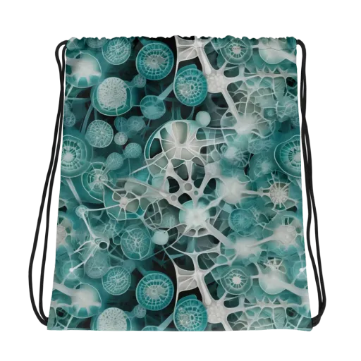 Aqua Neural Bloom on a Drawstring Bag