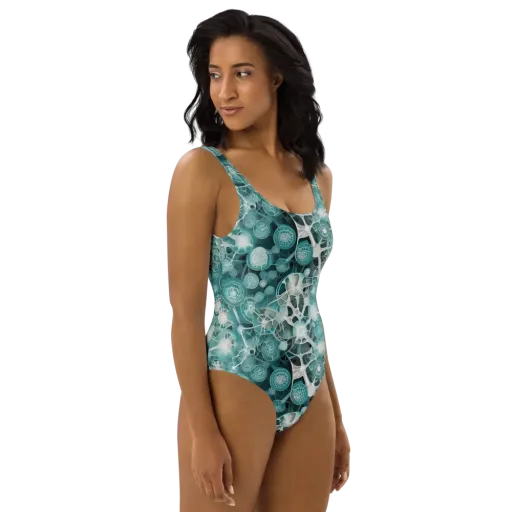 Aqua Neural Bloom on a One-Piece Swimsuit