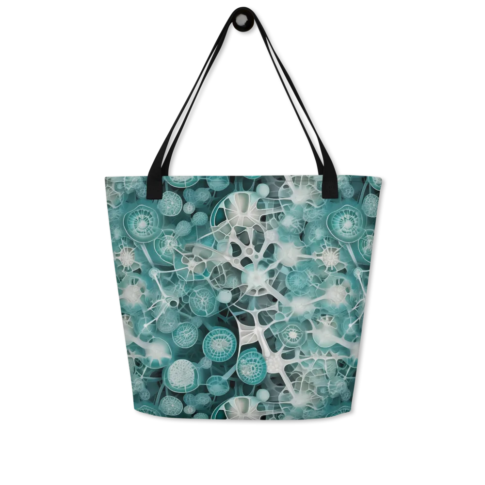 Aqua Neural Bloom on Large Tote Bag W/ Pocket — Front
