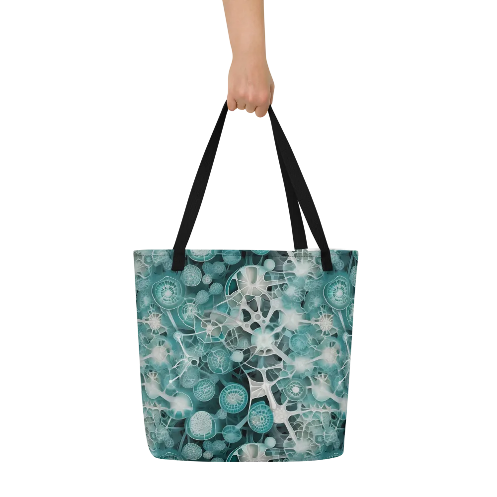 Aqua Neural Bloom on Large Tote Bag W/ Pocket — Front