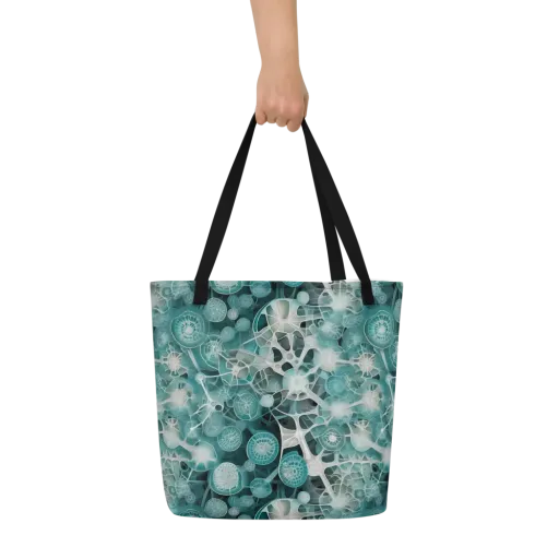 Aqua Neural Bloom on a Large Tote Bag W/ Pocket