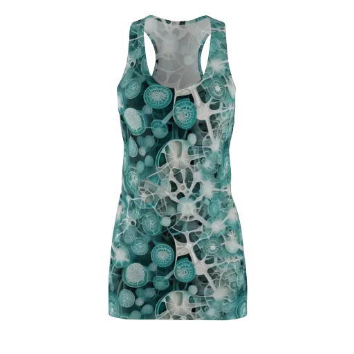 Aqua Neural Bloom on a Racerback Dress