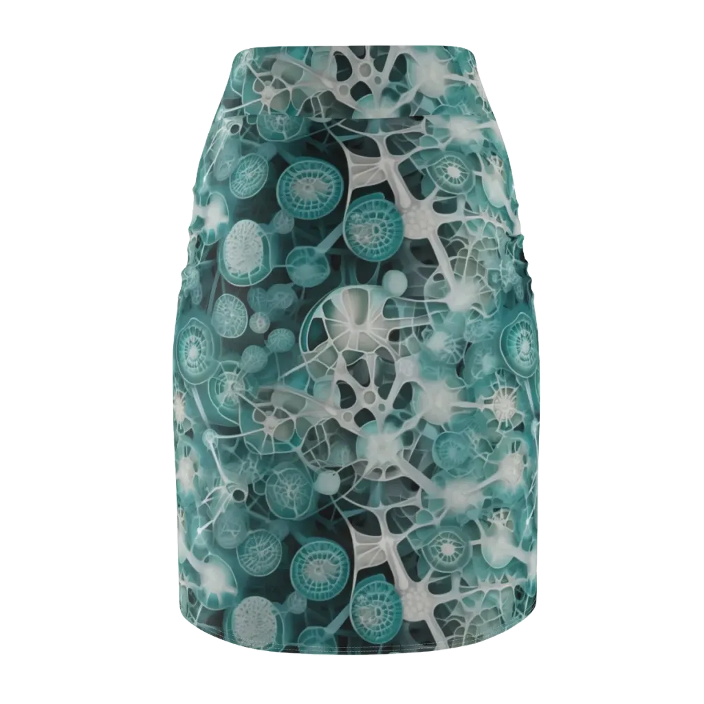 Aqua Neural Bloom on Pencil Skirt — Back