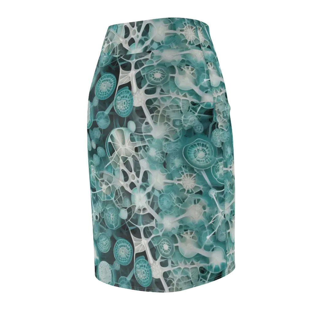 Aqua Neural Bloom on Pencil Skirt — Back Side