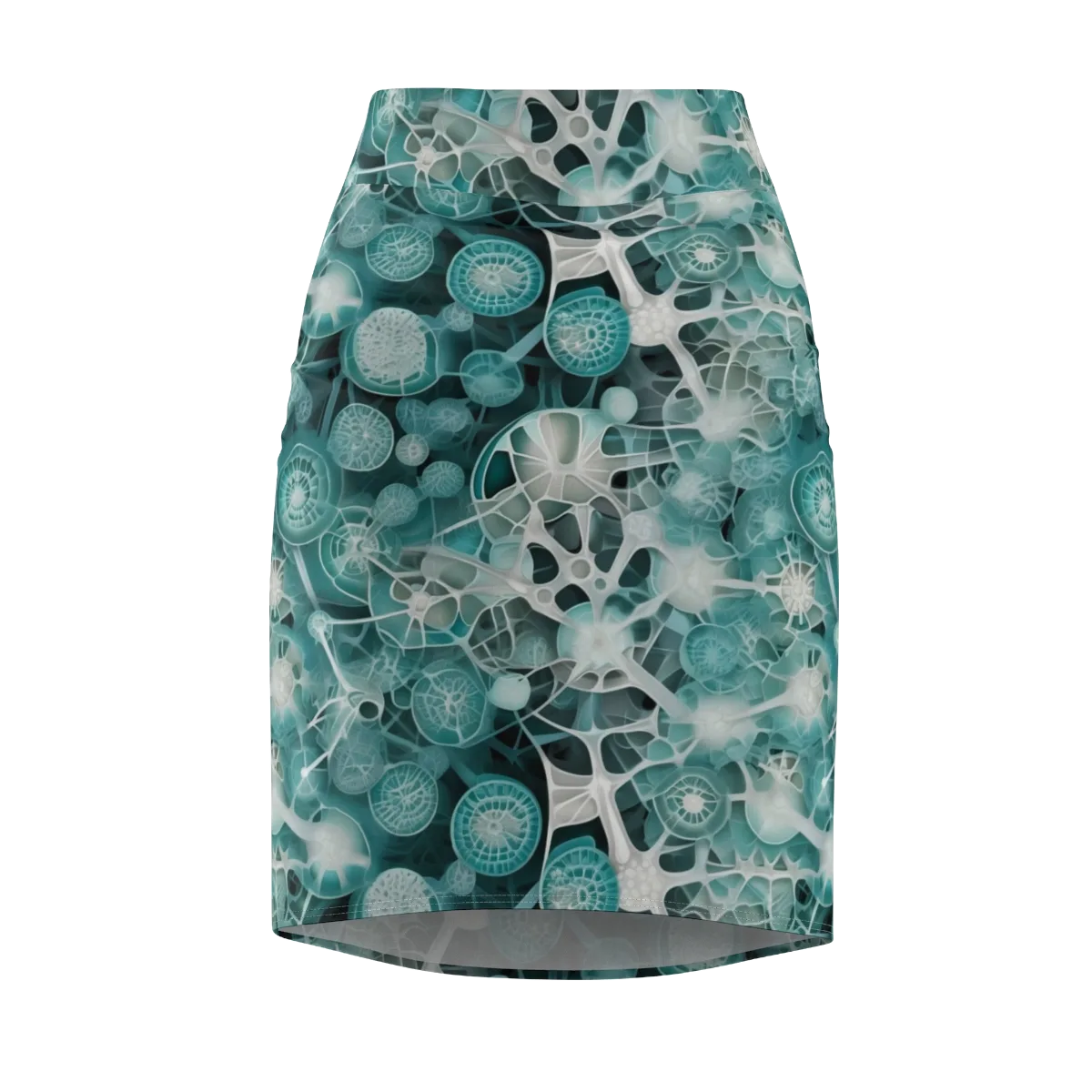 Aqua Neural Bloom on Pencil Skirt — Front