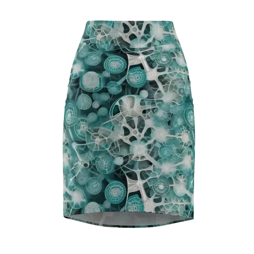 Aqua Neural Bloom on a Pencil Skirt
