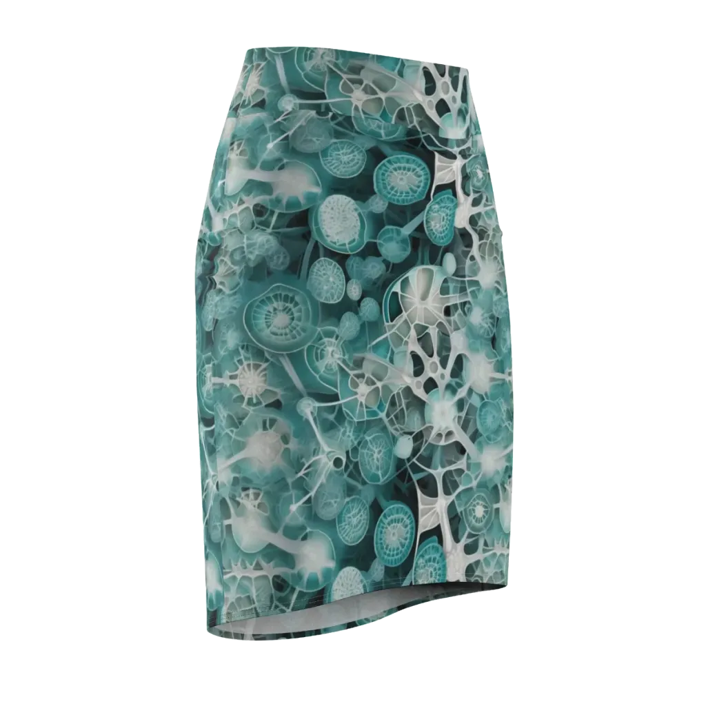 Aqua Neural Bloom on Pencil Skirt — Front Side
