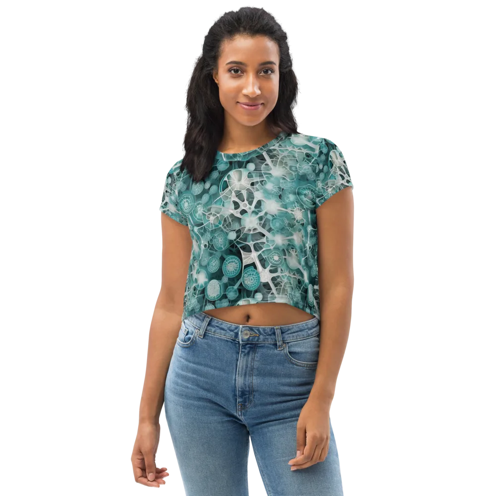 Aqua Neural Bloom on Crop Tee — Front