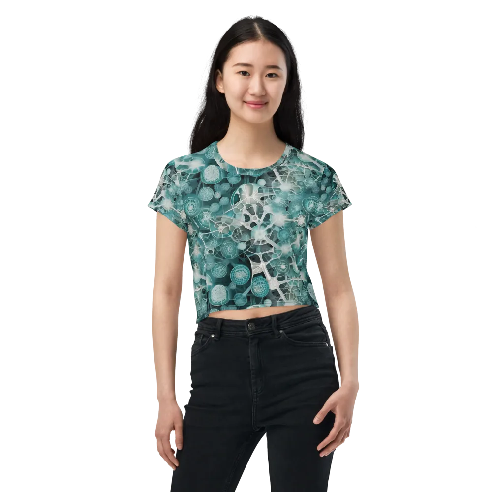 Aqua Neural Bloom on Crop Tee — Front