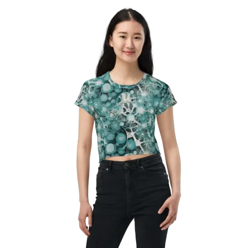 Aqua Neural Bloom on a Crop Tee