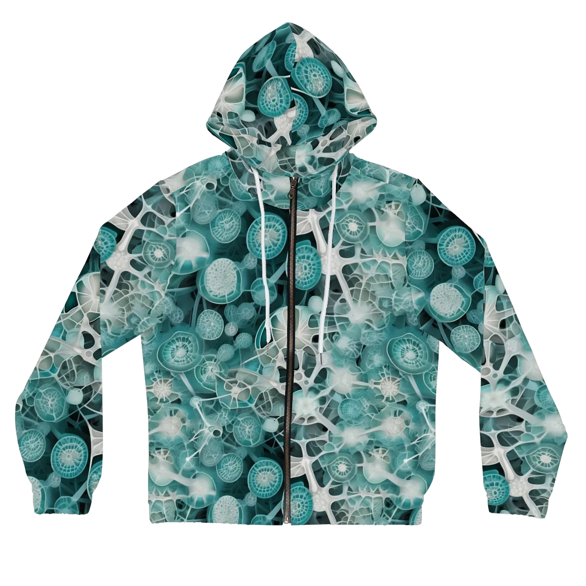 Aqua Neural Bloom on Women's Full-Zip Hoodie — Front