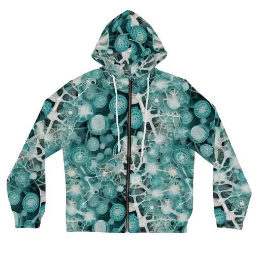Aqua Neural Bloom on a Women's Full-Zip Hoodie