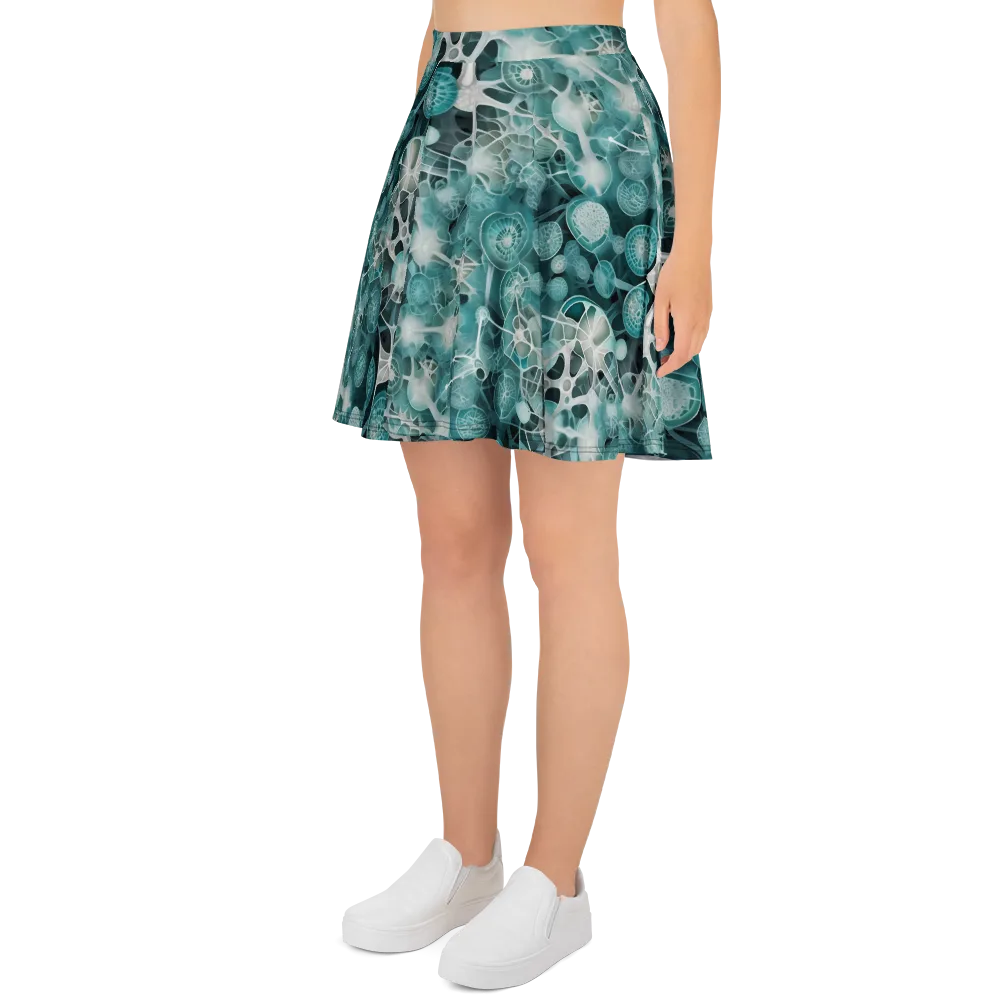 Aqua Neural Bloom on Skater Skirt — Left