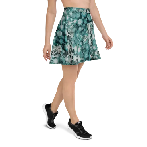 Aqua Neural Bloom on a Skater Skirt