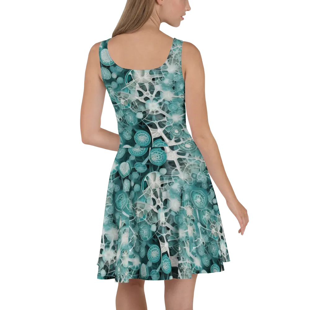 Aqua Neural Bloom on Skater Dress — Back